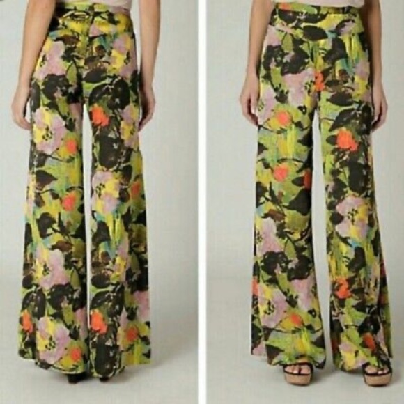 Anthropologie Leifnotes Blurred Dahlia Floral Wide Leg Pants 12 - Picture 1 of 8